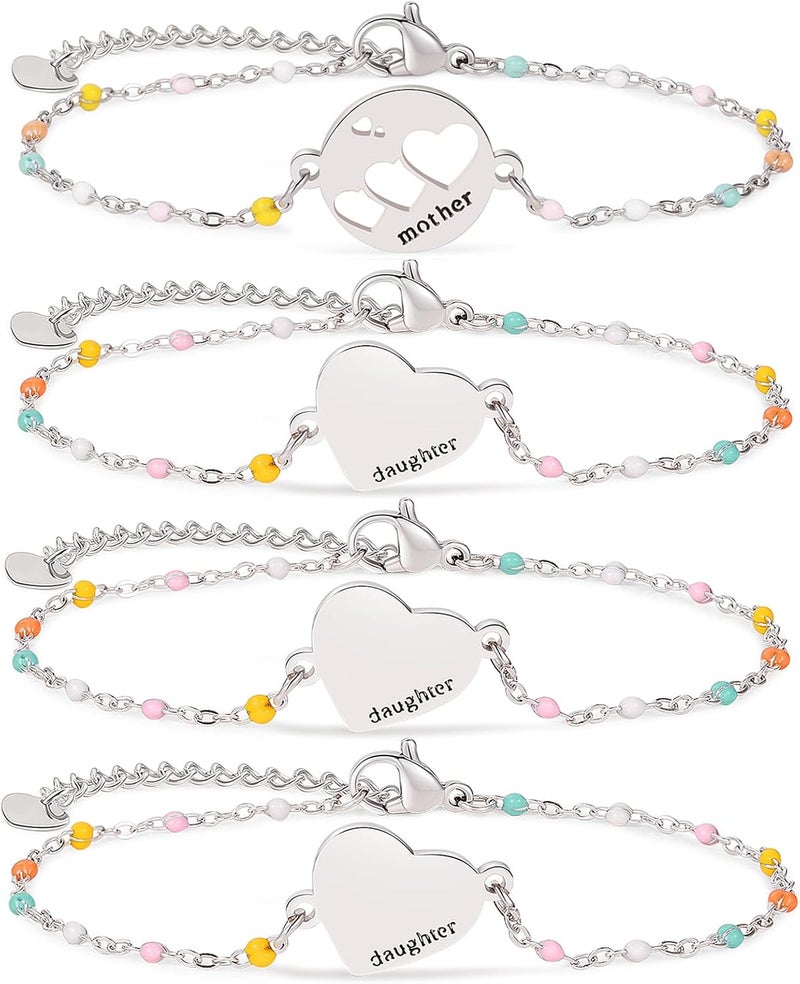 DS Mother Daughter Bracelets Set,18K Gold Plated Stainless Steel Heart Jewelry for Women Girls,Mothers Day Gifts for Mom/Daughter,Adjustable Matching Bracelets for Mommy and Me gift box packaging - Image 1